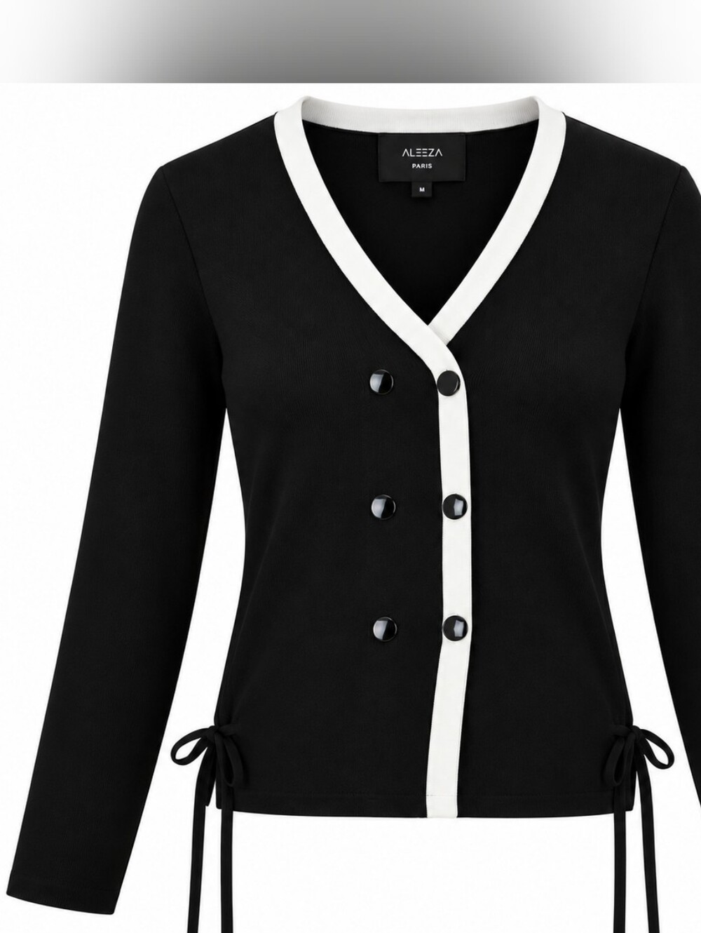 NWT Aleeza Paris Black White Contrast Knit Cardigan Top M